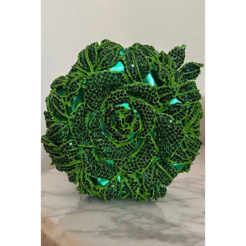 Green ROSE Cristal Rhinestone clutch - Picture 5 of 5